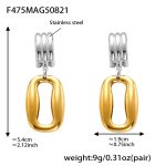 color: F475-Two-tone Gold Rectangular Block Hollow Earrings