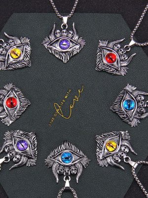 New Devil's Eye Necklace Tongtian Evil Men's Stainless Steel Luminous Eyes Trendy Men Hip Hop Ear Accessories