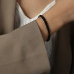 color: E489-Thick Style Black Bracelet -15+5cm