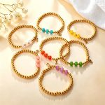 Dopamine Color Natural Stone Digital Pendant Gold Beaded Bracelet Stackable Bracelet