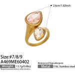 color: A469-Gold Pink Glass Stone Ring / size: US 7