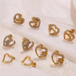 Light Luxury Gold Heart Shape with Diamond Earrings Stainless Steel 18K Gold Plating Hollow Design Earrings for Women