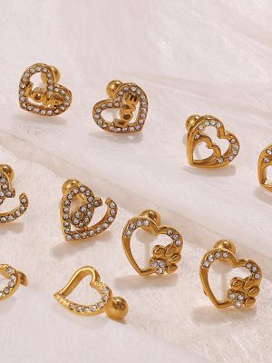 Light Luxury Gold Heart Shape with Diamond Earrings Stainless Steel 18K Gold Plating Hollow Design Earrings for Women