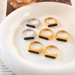 French Exaggerated Geometric Weight Colored Glaze Element Ring Stainless Steel 18K Gold Plating Elegant Ring