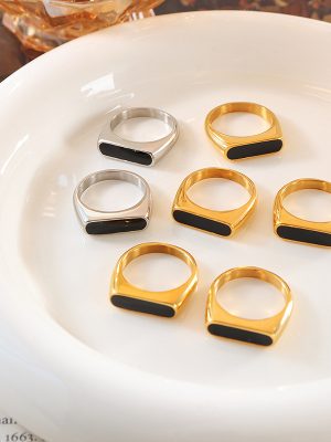 French Exaggerated Geometric Weight Colored Glaze Element Ring Stainless Steel 18K Gold Plating Elegant Ring