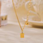 Square Plate Letters Good Luck Stitching Chain Light Luxury Necklace Stainless Steel Color Retention Clavicle Necklace Tide