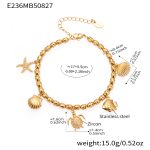 color: E236-Gold Starfish & Turtle Zircon Bracelet 17+5cm