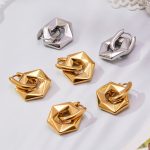 Metal Hollow Hexagonal Pendant Ear Clip Ins Simple All-Match Stainless Steel Earrings 18K Gold Plating