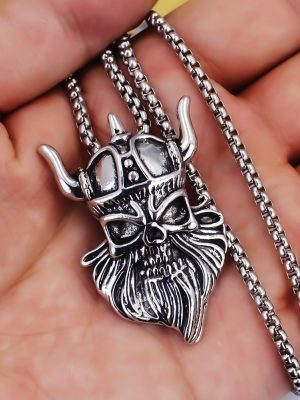 Punk new skull hell devil stainless steel cast pendant ghost head imposing men's necklace