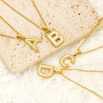 All-Match 26 English Letter Necklace Female White Shell Pendant Stainless Steel 18K Gold Plated Jewelry Chain