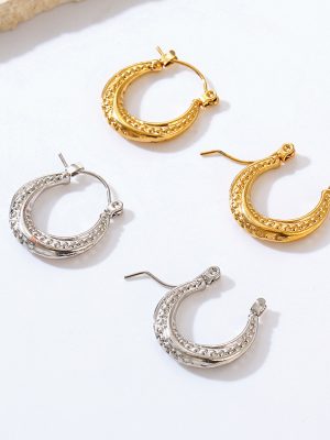 Premium 18K Stainless Steel Earrings Gold Simple Wild Earrings Mild Luxury Retro