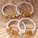 Light Luxury High-Grade Golden Love Smiley Face Diamond Beaded White Elastic Hair Ring All-Match Horsetail Hair Accessories