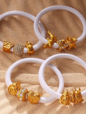 Light Luxury High-Grade Golden Love Smiley Face Diamond Beaded White Elastic Hair Ring All-Match Horsetail Hair Accessories