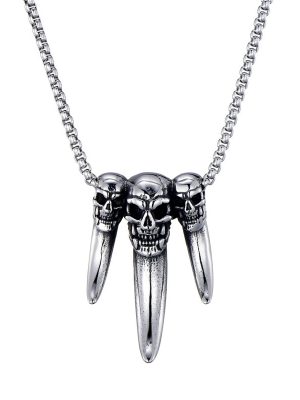 Skull Finger Pearl Chain Necklace Stainless Steel Retro Pendant Ornaments