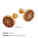color: EH911RDG Red Enamel Gold Stud Earrings