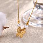 New Chinese Style Ancient Butterfly Pearl Necklace Stainless Steel Material Non-Fading Retro Ethnic Mid-Ancient Ornament Necklace