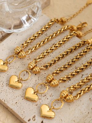 Personalized Geometric Chain Woven Winding Design Love Pendant Stainless Steel Romantic Elegant Bracelet