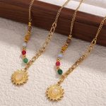 Retro Cymophanite Sun Color Natural Stone Pendant Light Luxury Daily Simple Accessories Women's Elegant Jewelry