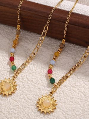 Retro Cymophanite Sun Color Natural Stone Pendant Light Luxury Daily Simple Accessories Women's Elegant Jewelry