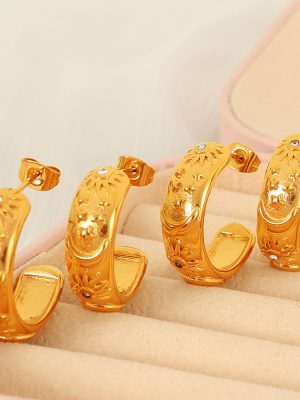 French Style New Court Sun Pattern Earrings Fashionable Three-Dimensional Star Moon