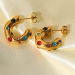 color: C Shape Multicolor Rhinestone Gold *MS-59