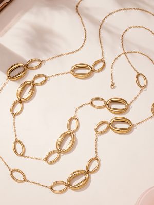 Finishing Polish Size Hollow Oval Stitching Sweater Chain Simple Elegant O-Shaped Stainless Steel Necklace Non-Fading