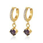 color: Purple Stone Round Pendant Ear Cuff -2