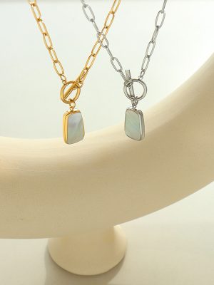 Minimalistic Personalized Natural White Sea Shell OT Buckle Long Board Pendant Necklace Colorful Glossy Elegant Earrings Jewelry Set