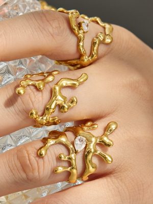 Irregular Inlaid Zircon Ring Stainless Steel Simple Advanced Ornament Female Ring Suit