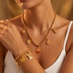 Vintage Cross Key DIY Multi-Pendant Gold round Beads Bracelet and Necklace Set Women