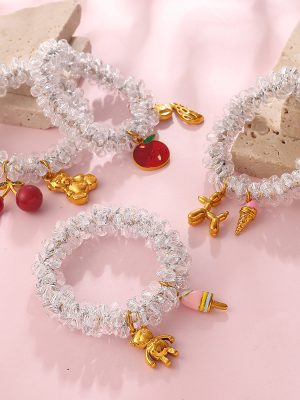 Fresh Sweet Cool Girl DIY Bear Fruit Pendant Elastic Hair Ring Bracelet Dual Purpose Hair Accessories
