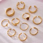 Exquisite Small Stainless Steel Geometric Open Index Finger Ring Combination Plated 18K Real Gold Ins Simple Ring