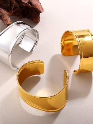 New Retro Glossy Irregular Open Bracelet Stainless Steel Simple Elegant High-End Bracelet for Women