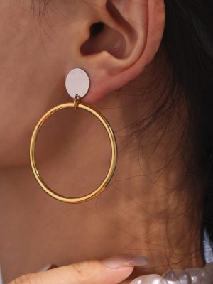 18K Real Gold Stainless Steel round Ring Earrings Ring Ear Studs Earrings Color Retention Ornament