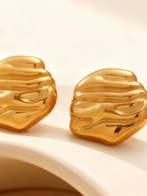 High Quality Stainless Steel Hammered Stud Earrings Simple Advanced Irregular Earrings Plated 18K Real Gold Color Retention