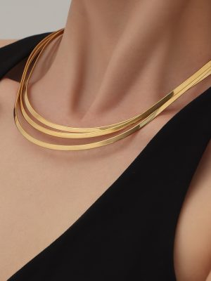 Stainless Steel Geometric Open Collar Plated 18K Real Gold Simple Ins Necklace