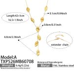 color: TXP526-A Style Leaf Hammered Gold Necklace -42+5cm