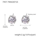 color: F457-Steel Color Zircon Stud Earrings -7mm