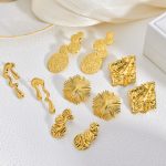 Vintage golden stainless steal earrings, high-end Bohemian geometric textured exaggerated earrings for women.
