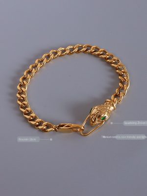 Couple Bracelet Snake Head Green Eyes Zircon Stainless Steel Plated 18K Gold Bracelet Ornament 520 Compliance