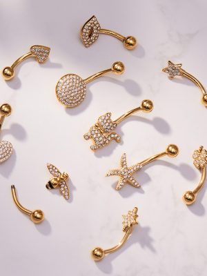 Full Zirconium Heart-Shaped through Hole round Beads More than Navel Stud Styles Stainless Steel Piercing Ornaments Navel Ornaments Flashing