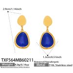 color: TXF564-Gold Sapphire Blue Cat's Eye Stone Earrings