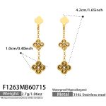color: F1263-Four-petal Flower Champagne Color Zircon Gold Earrings