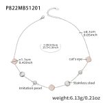 color: P822-Steel Color Pink Cat's Eye Stone Necklace 40+5cm