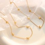 Korean Style Sweet Personalized All-Match Peach Heart Necklace Women's Design Heart Bracelet Stainless Steel Gold-Plated Jewelry Suit