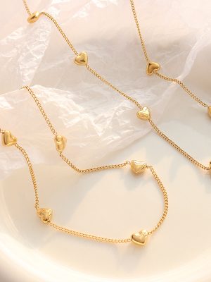 Korean Style Sweet Personalized All-Match Peach Heart Necklace Women's Design Heart Bracelet Stainless Steel Gold-Plated Jewelry Suit