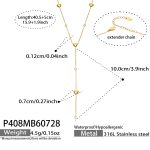 color: P408-Polished Heart Shape Zircon Gold Y Letter Shape Necklace -40.5+5cm