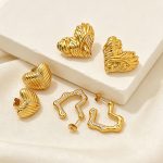Stainless Steel Textured Heart-Shaped Gold-Plated Stud Earring Women's All-Match Advanced Ornament