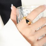 color: A017-Gold Black Acrylic Ring / size: US 7