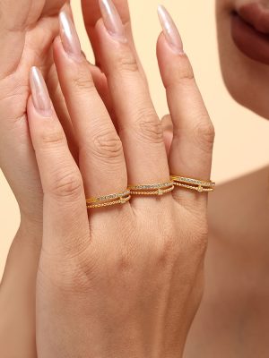 Ring 3A Super Flash Zircon Ring Stainless Steel 18K Gold Plated Adjustable Ring Non-Fading